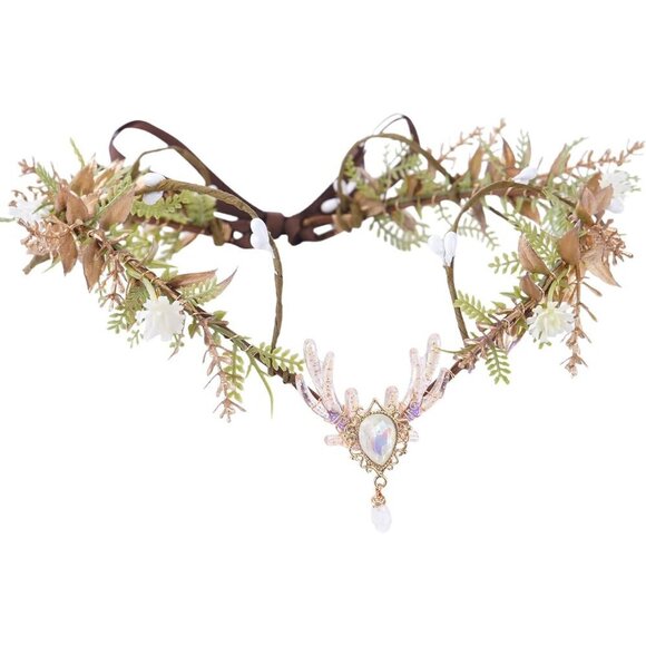 Woodland Flower Fairy Crown Faux Leaves Flowers Festival Cosplay Accessory main image 6